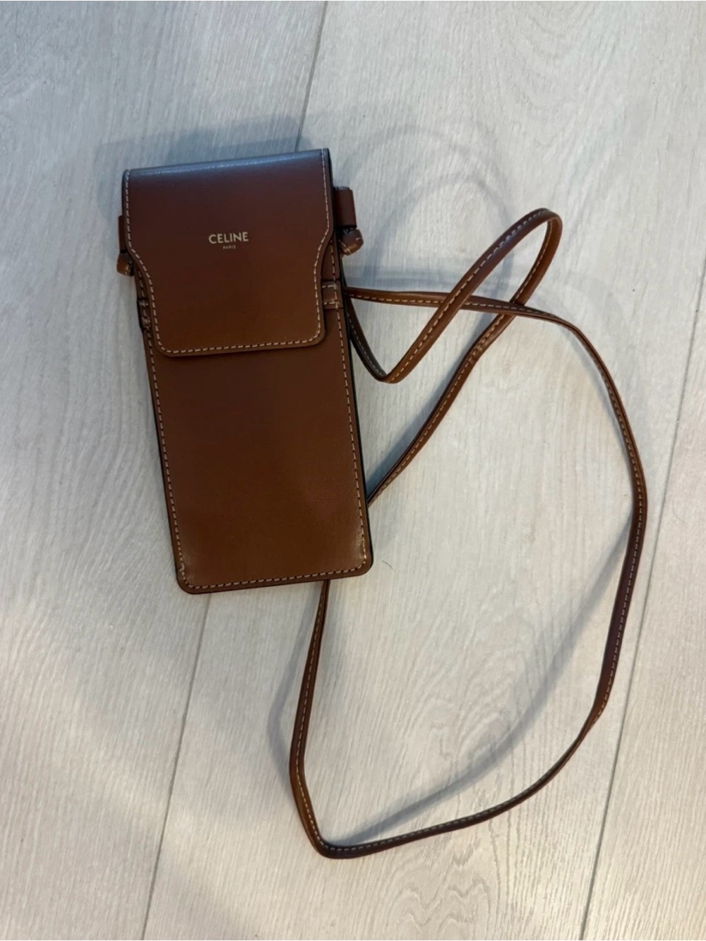 Celine Brown Leather glasses Pouch Crossbody